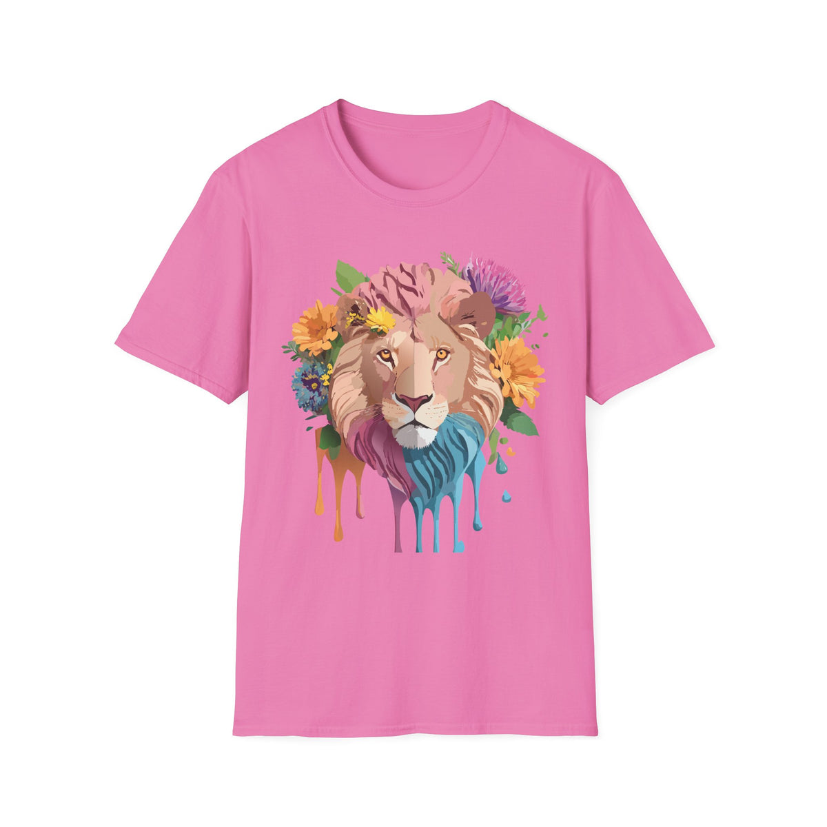 Floral Lion Portrait T-Shirt | Colorful Drip Mane Tee
