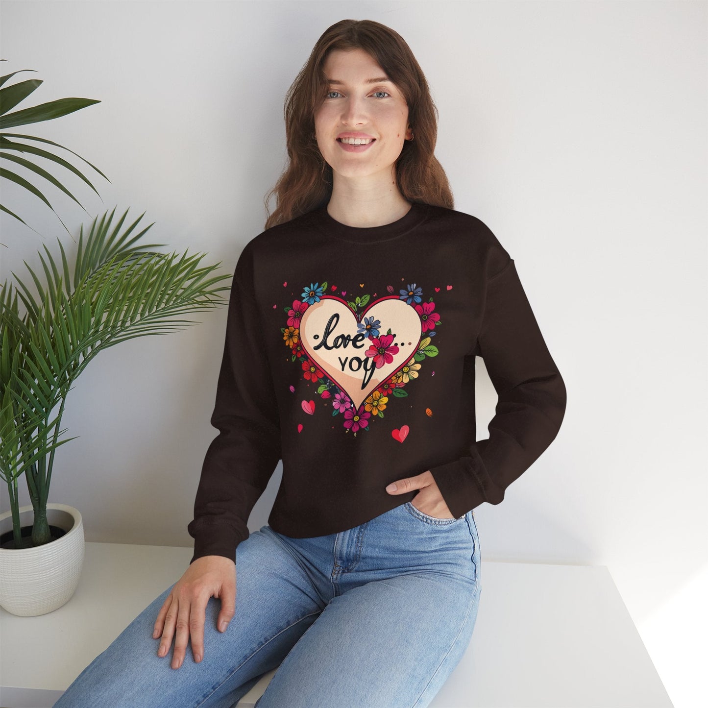 Floral Heart Love Sweatshirt Floral Heart Valentines Day Unisex Crewneck Fifty Fifty Cotton Polyester