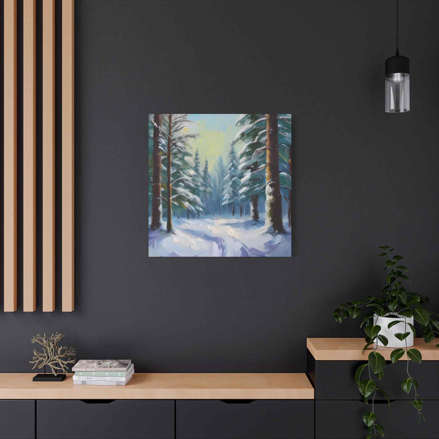 Snow Forest Print Canvas, Oil Paint Print 20x20, 24x24, 30x30, 32x32, 36x36 Art Design Print Pine-Wood Inner Frame MC-77