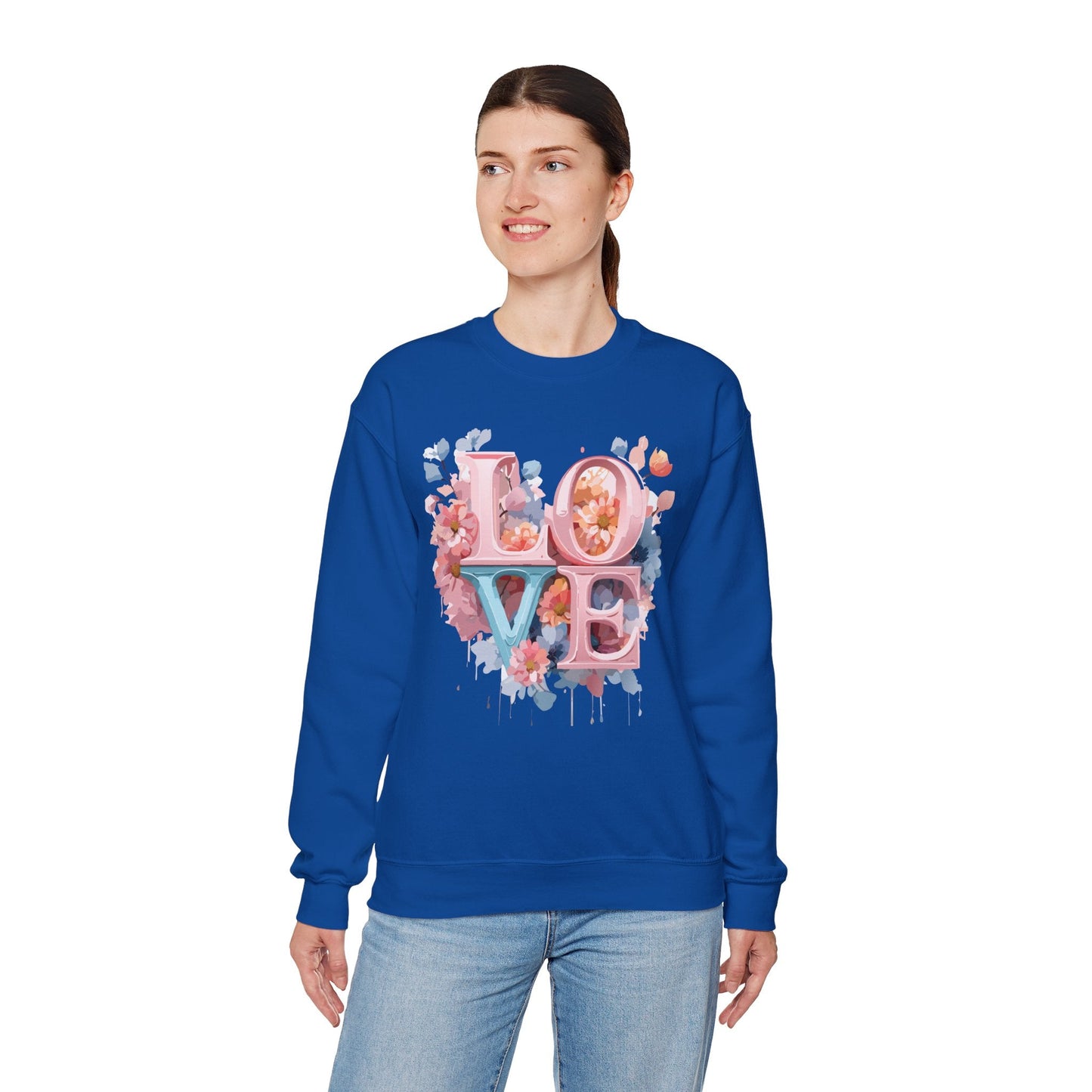 Floral Love Sweatshirt Valentines Day Unisex Heavy Blend Crewneck Gildan 18000 Cotton Polyester
