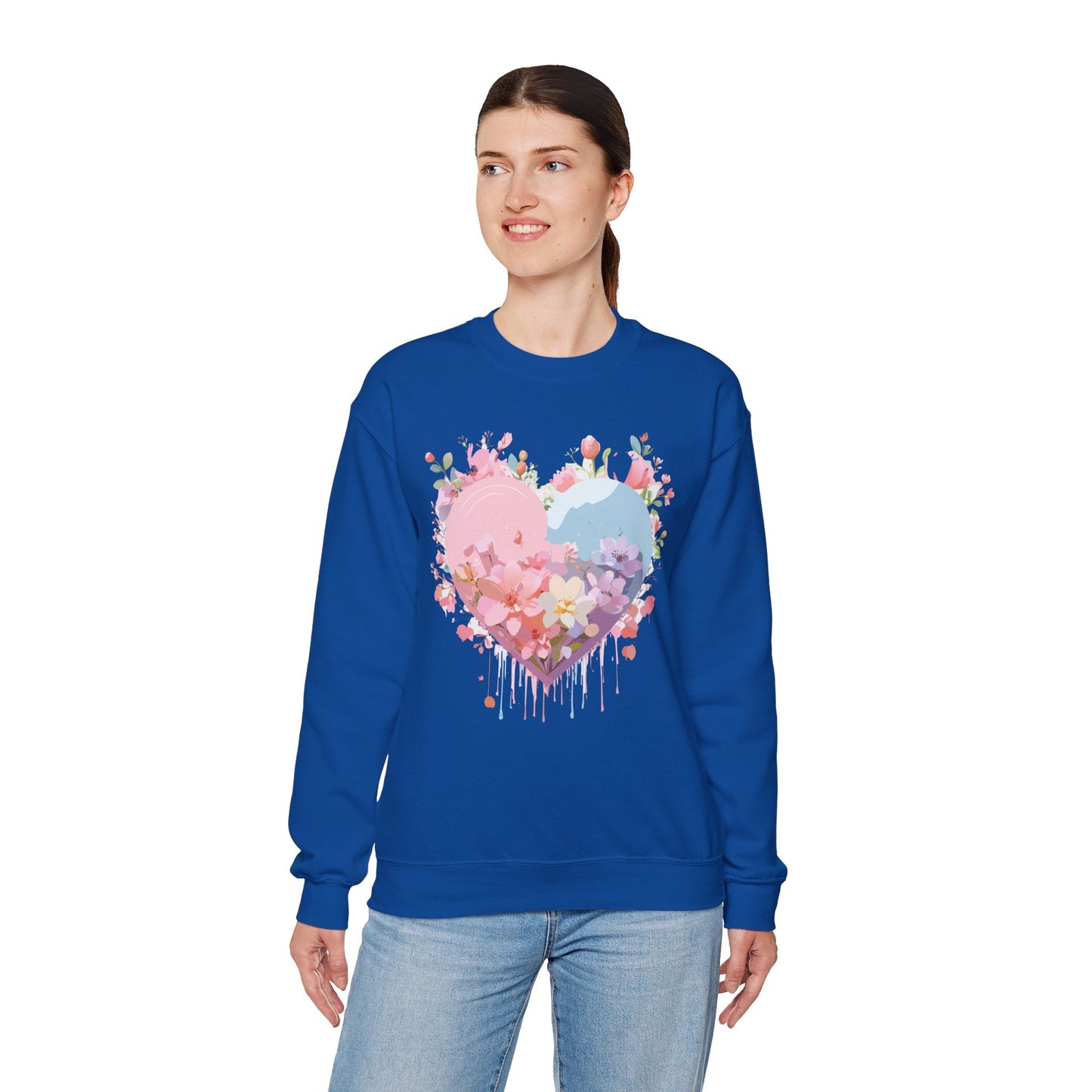 Floral Heart Sweatshirt Unisex Valentine Day Crewneck Gildan 18000 Heavy Blend Winter Wear
