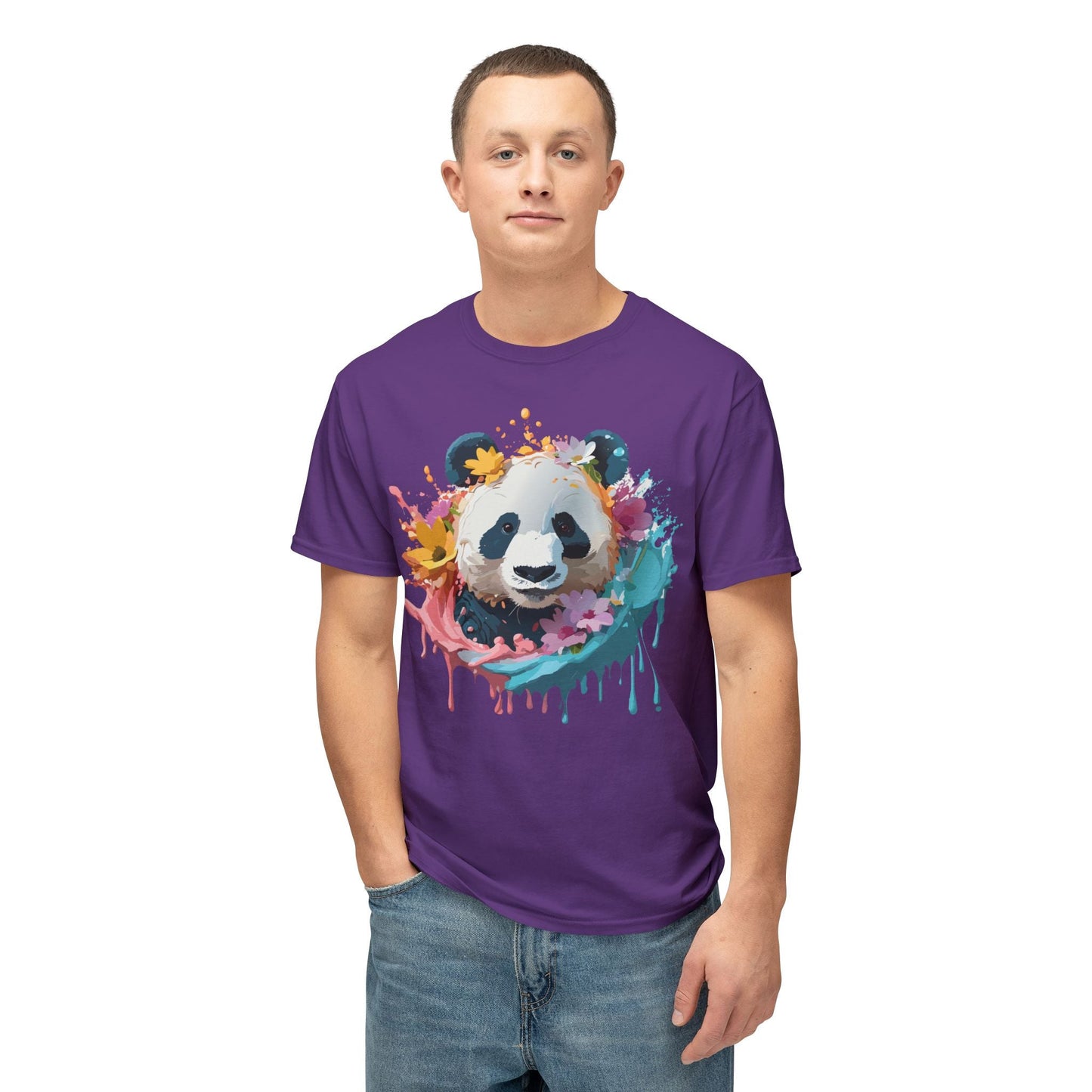 Unisex Panda T Shirt With Art Print Vintage Panda Floral Tees Panda Art Design Shirt USA Made