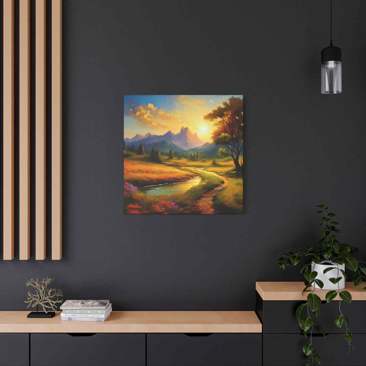 Landscape Print Canvas, Oil Paint Print 20x20, 24x24, 30x30, 32x32, 36x36 Art Design Print Pine-Wood Inner Frame MC-37
