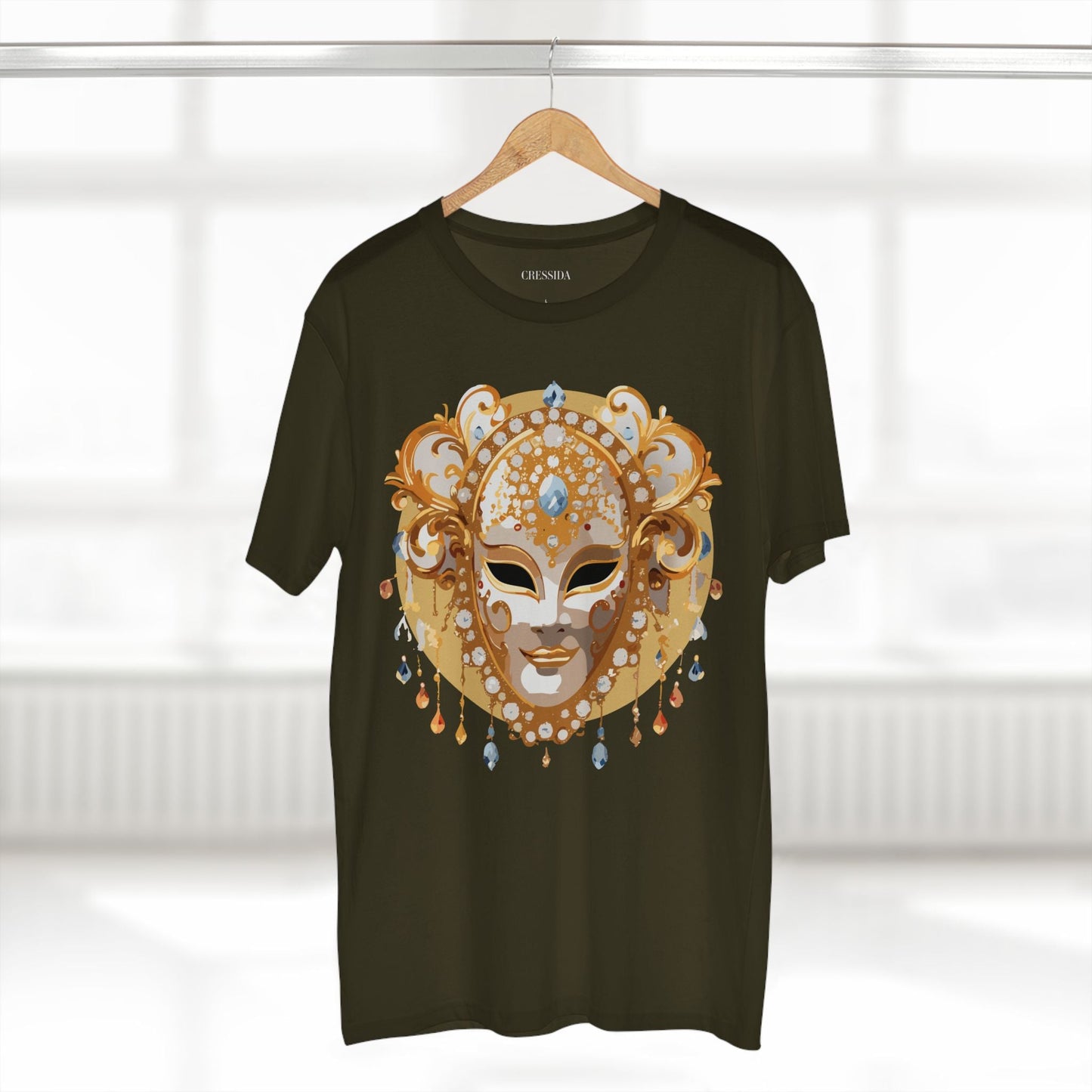 Carnival Mask Graphic T-Shirt Unisex 100 Cotton With Antique Gold Art Design Tee 14