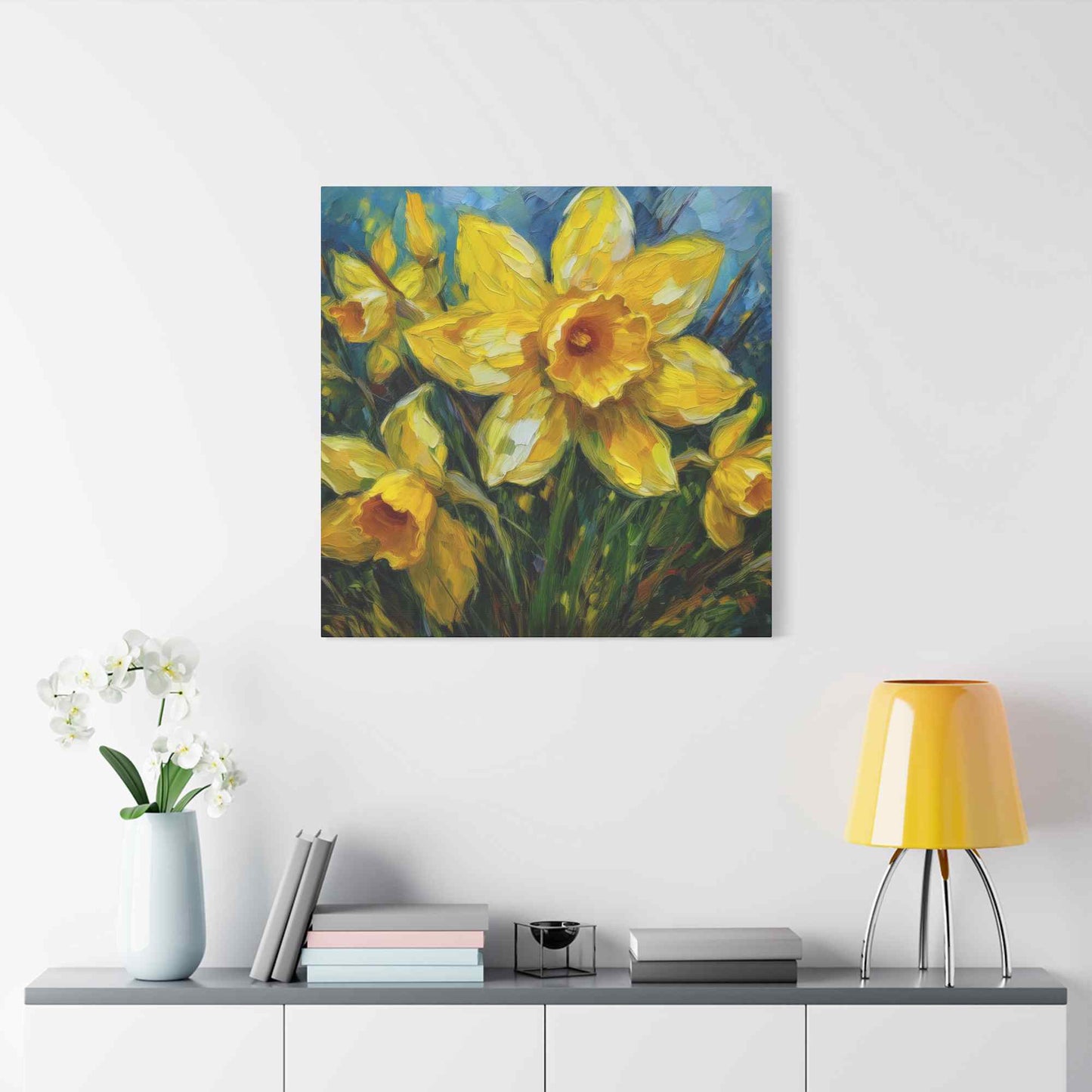 Narcissus Print Canvas, Floral Oil Paint Print 20x20, 24x24, 30x30, 32x32, 36x36 Art Design Pine-Wood Inner Frame MC-178