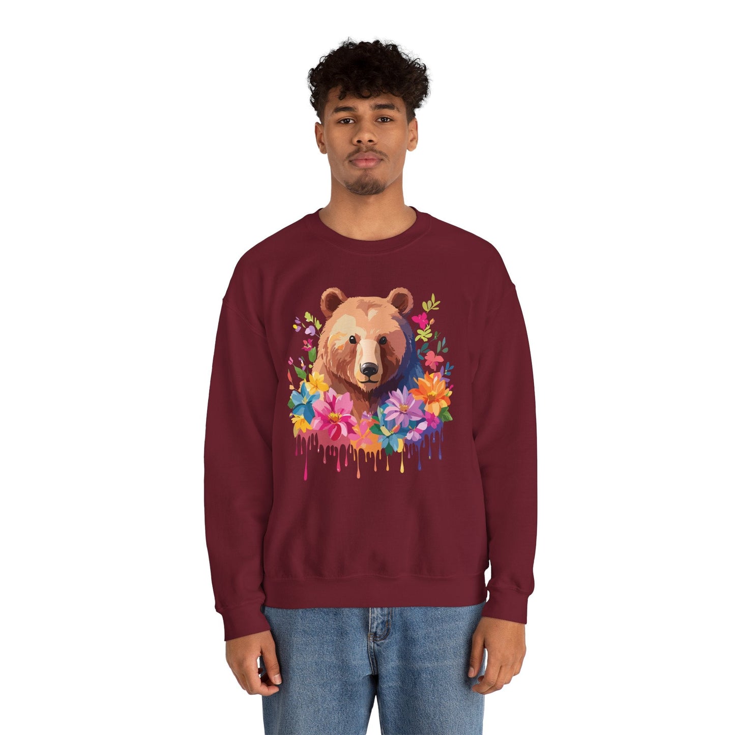 Unisex Floral Bear Sweatshirt With Art Design Animals Sweatshirt