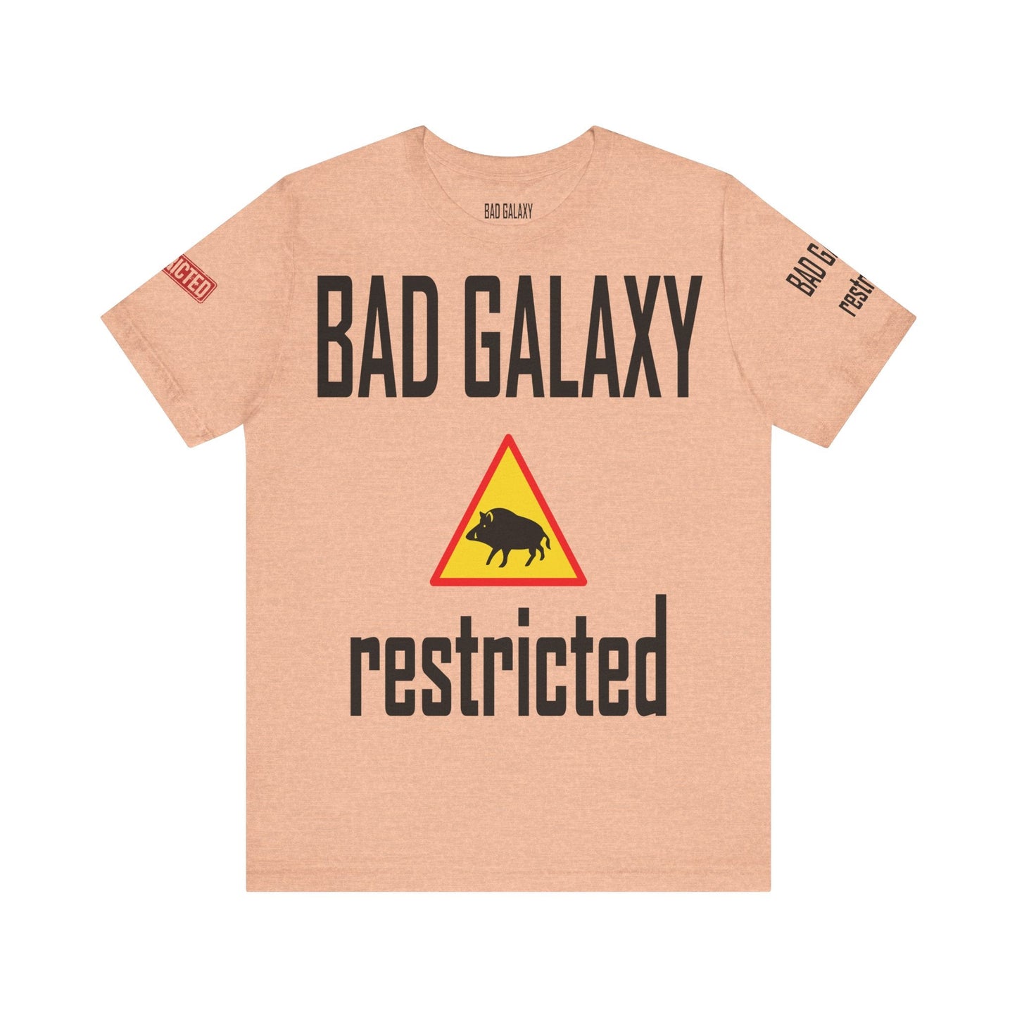 Tee Shirt With Red Stamp Designed And Printed In The USA By Bad Galaxy 100 Percent Cotton