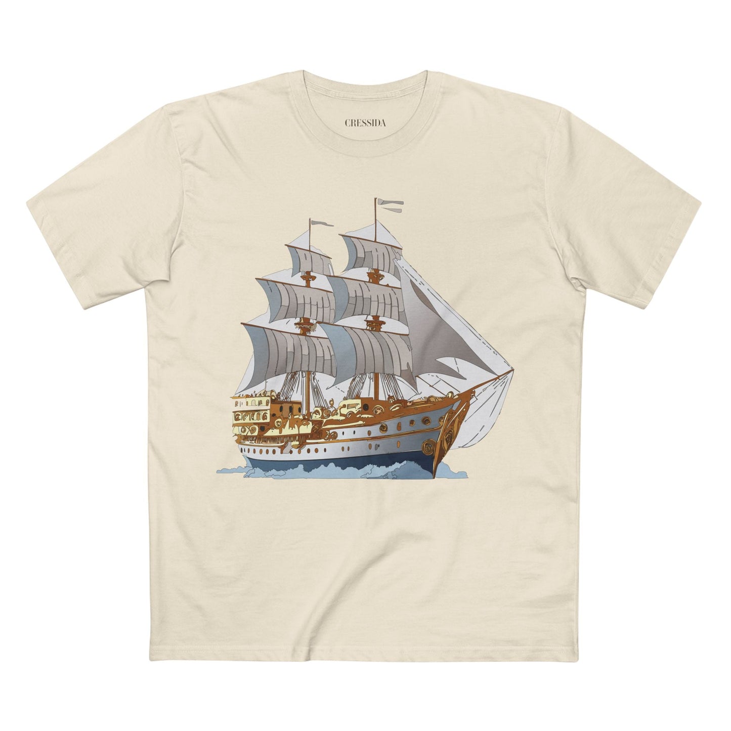Ship Graphic Unisex 100 Cotton T-Shirt with Gold Frigate Art Design 12