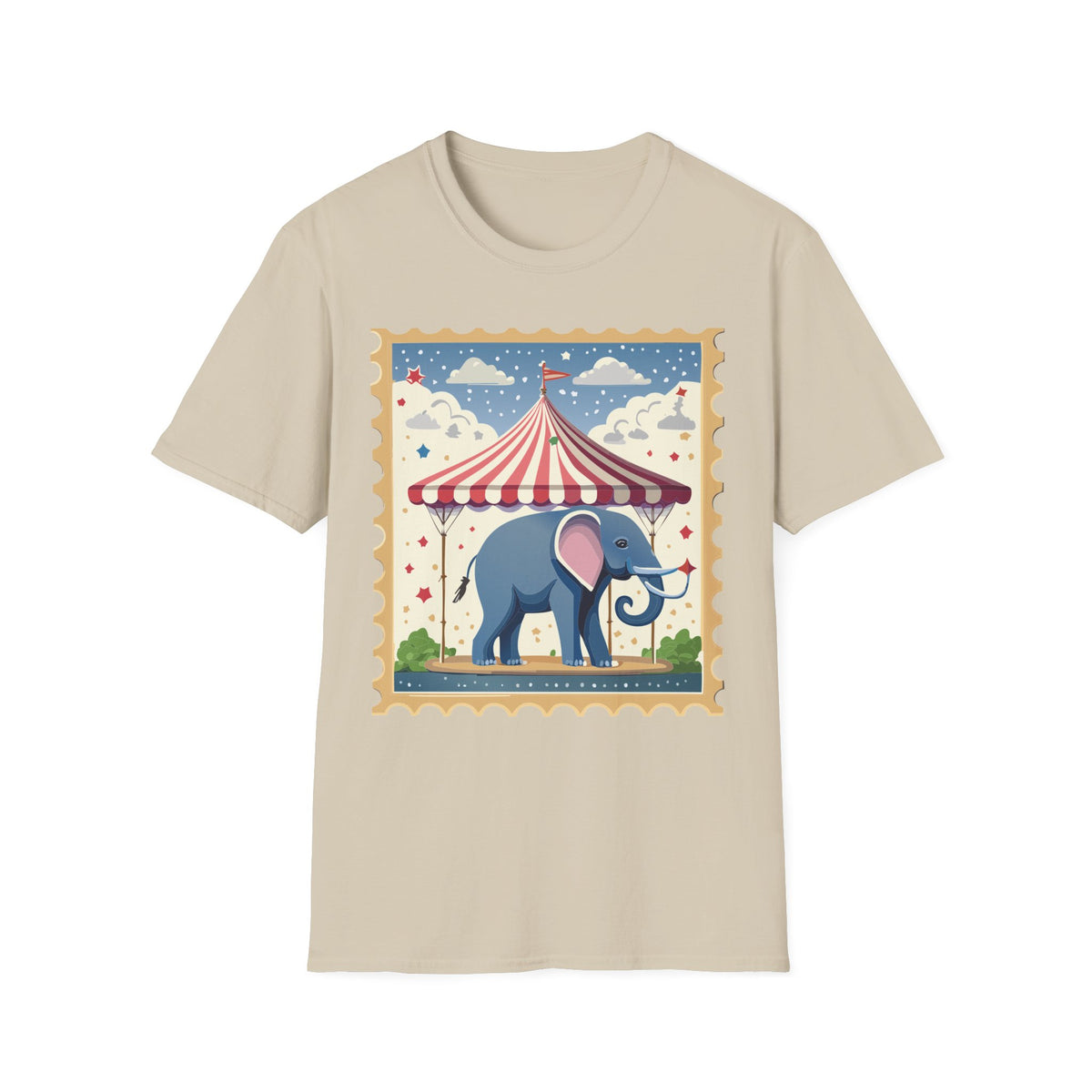Circus Elephant Tent T-Shirt | Vintage Carnival Stamp Graphic Tee Unisex 100 Cotton Gildan T-Shirt
