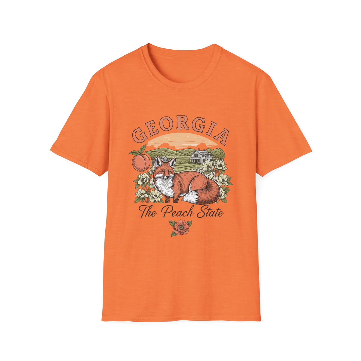 Georgia Fox T-Shirt — The Peach State Vintage Fox Graphic Travel Tourist Graphic Design Unisex 100 Cotton Gildan T-Shirt