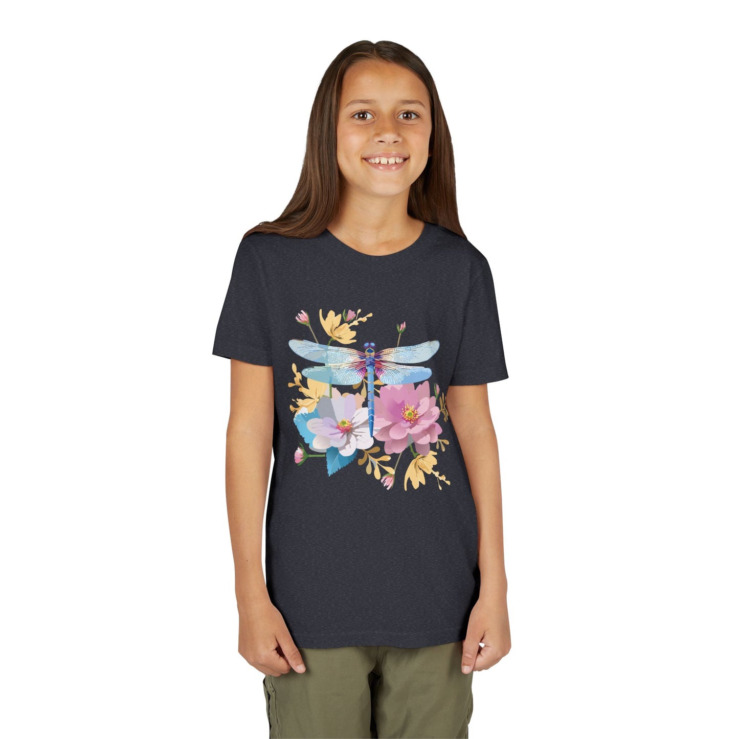 Dragonfly Blossom Youth Tee - Colorful Short Sleeve T-Shirt for Spring Celebrations (9-14)