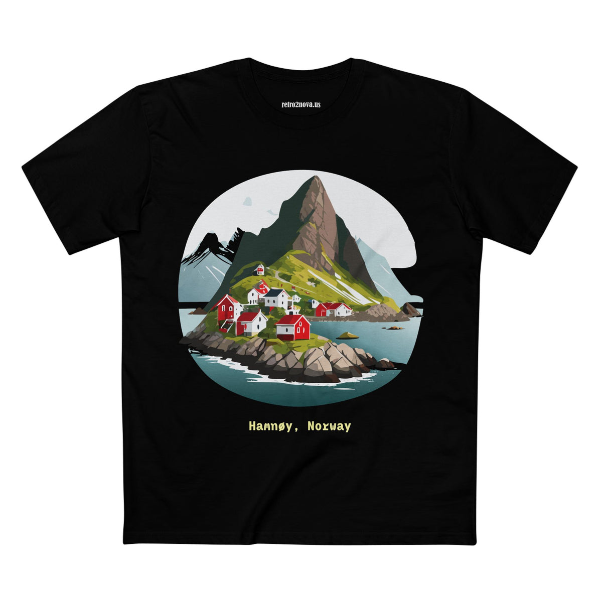 Hamnøy Norway Village Illustration Tee | Scenic Fjord Landscape T-Shirt