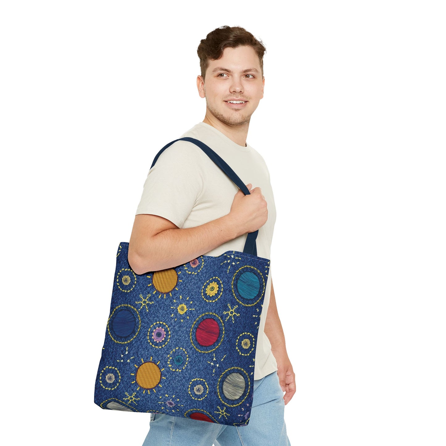 Denim Fabric Imitation Print Unisex Canvas Bag Poly Spun 3 Sizes Tote Bag 183-6