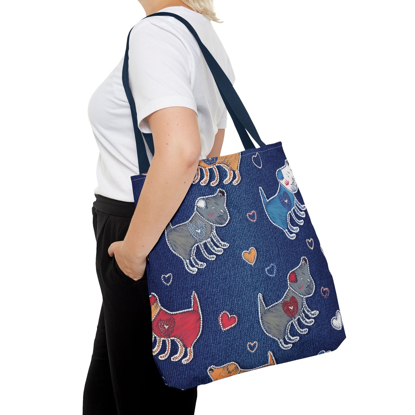 Love Day Graphic Design Denim Fabric Imitation Print Unisex Canvas Bag POLY 3 Sizes Tote Bag 201-13