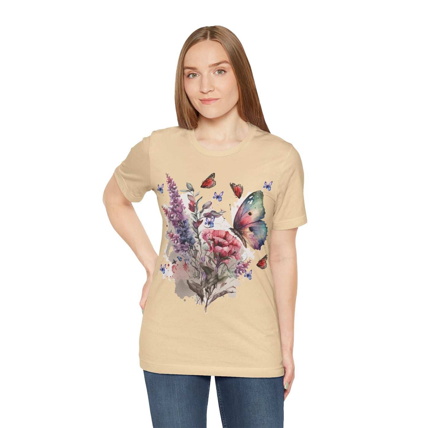 Cotton Tee Shirt with Butterfly Prints