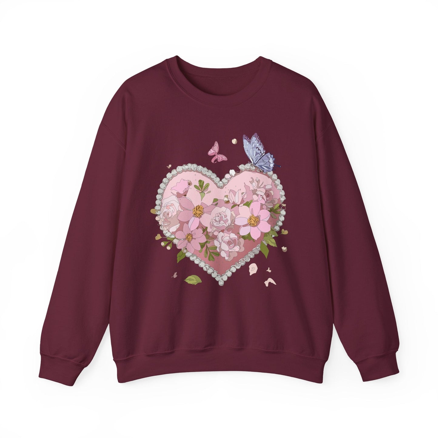 Floral Heart Sweatshirt for Unisex Valentines Day Crewneck Heart Floral Print Gift
