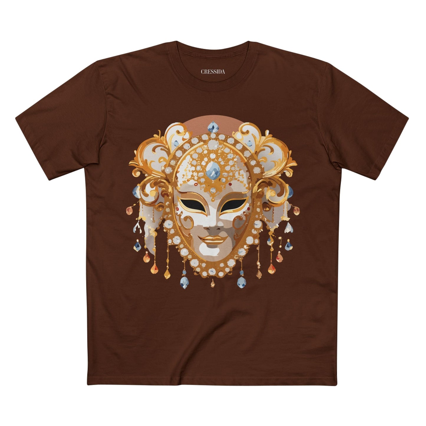 Carnival Mask Graphic T-Shirt Unisex 100 Cotton With Antique Gold Art Design Tee 15