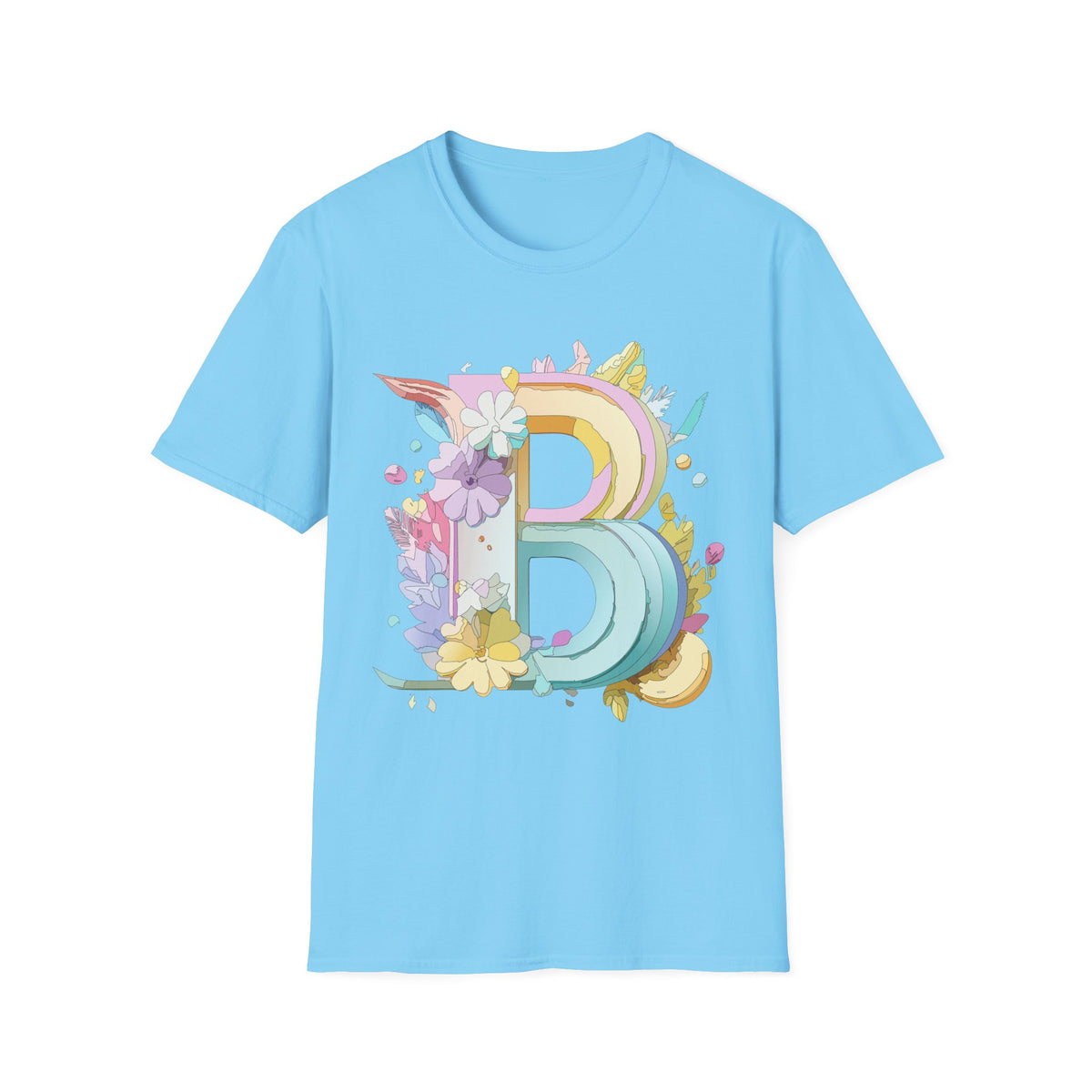 Floral Rainbow Letter B T-Shirt | Pastel Initial Monogram Tee