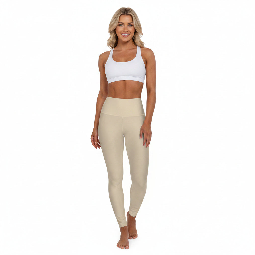 Pale Oak Beige Color High-Waist Yoga Leggings Women's Seamless Poly-Span Stretchy Pants XS-2XL