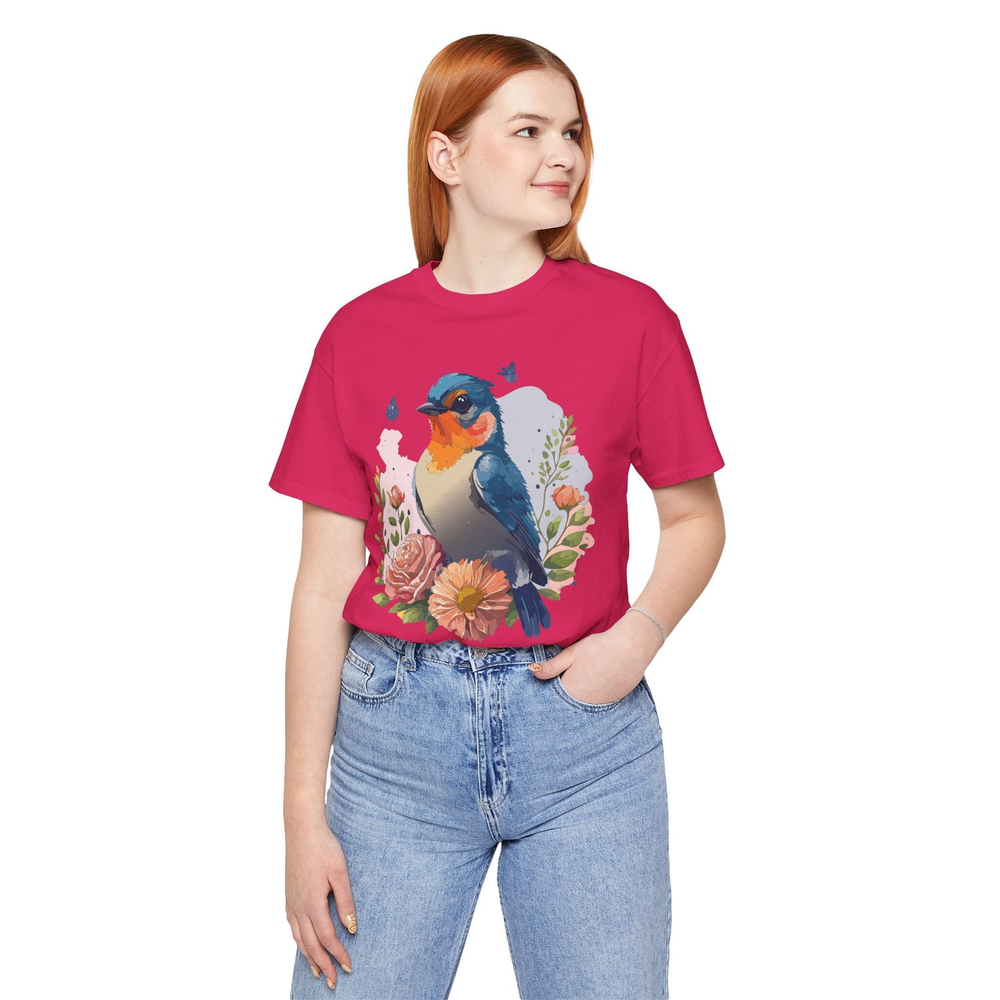 Floral Bird Tee, Animal Shirt, Bird Shirt, Floral Tee, Flower T-shirt, T-Shirt with Animal