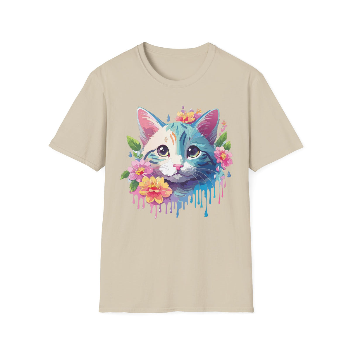 Colorful Watercolor Cat Tee | Floral Crown Cat T-Shirt