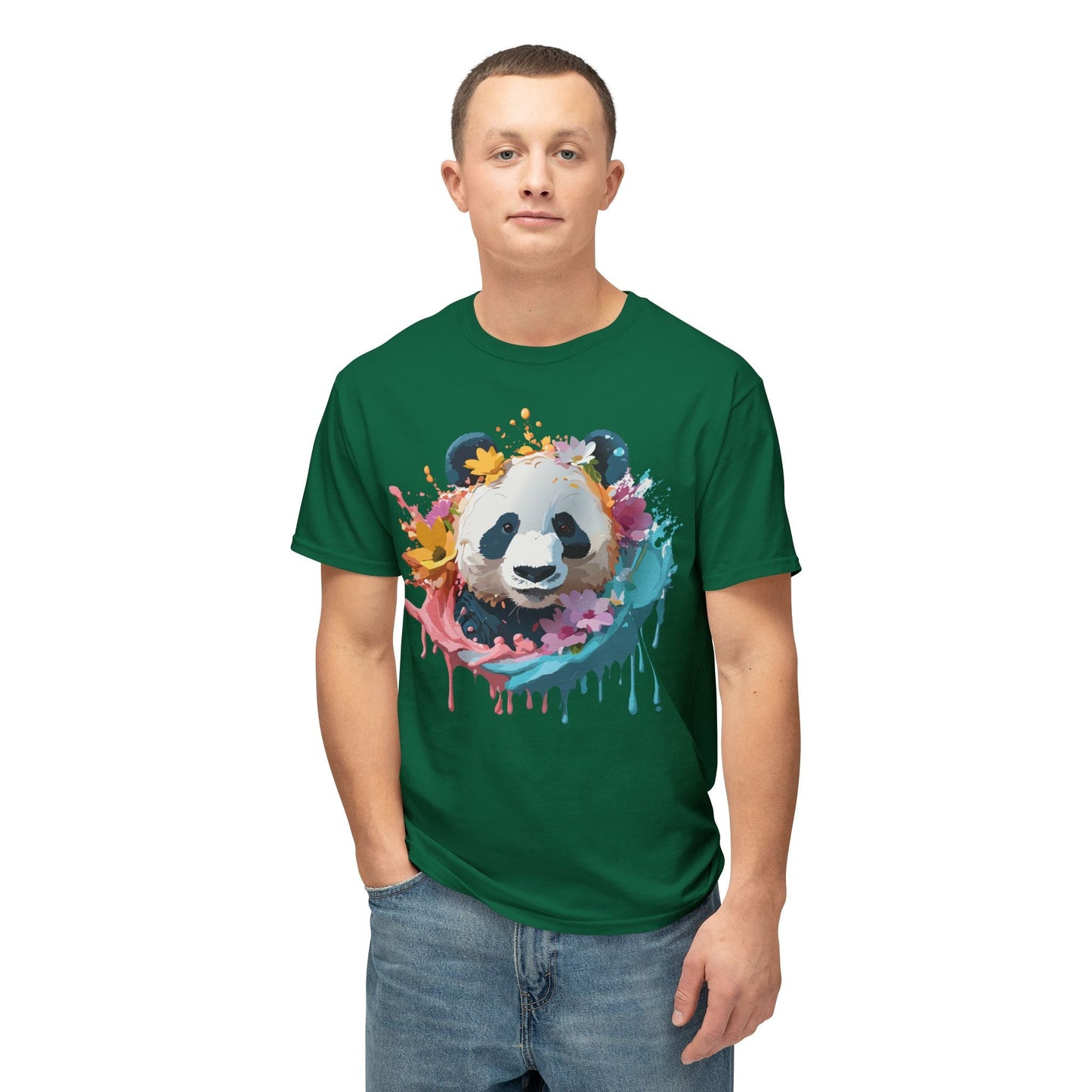 Unisex Panda T Shirt With Art Print Vintage Panda Floral Tees Panda Art Design Shirt USA Made