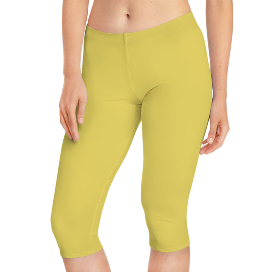 Yellow Color Capri Leggings, Yellow Capri Leggings