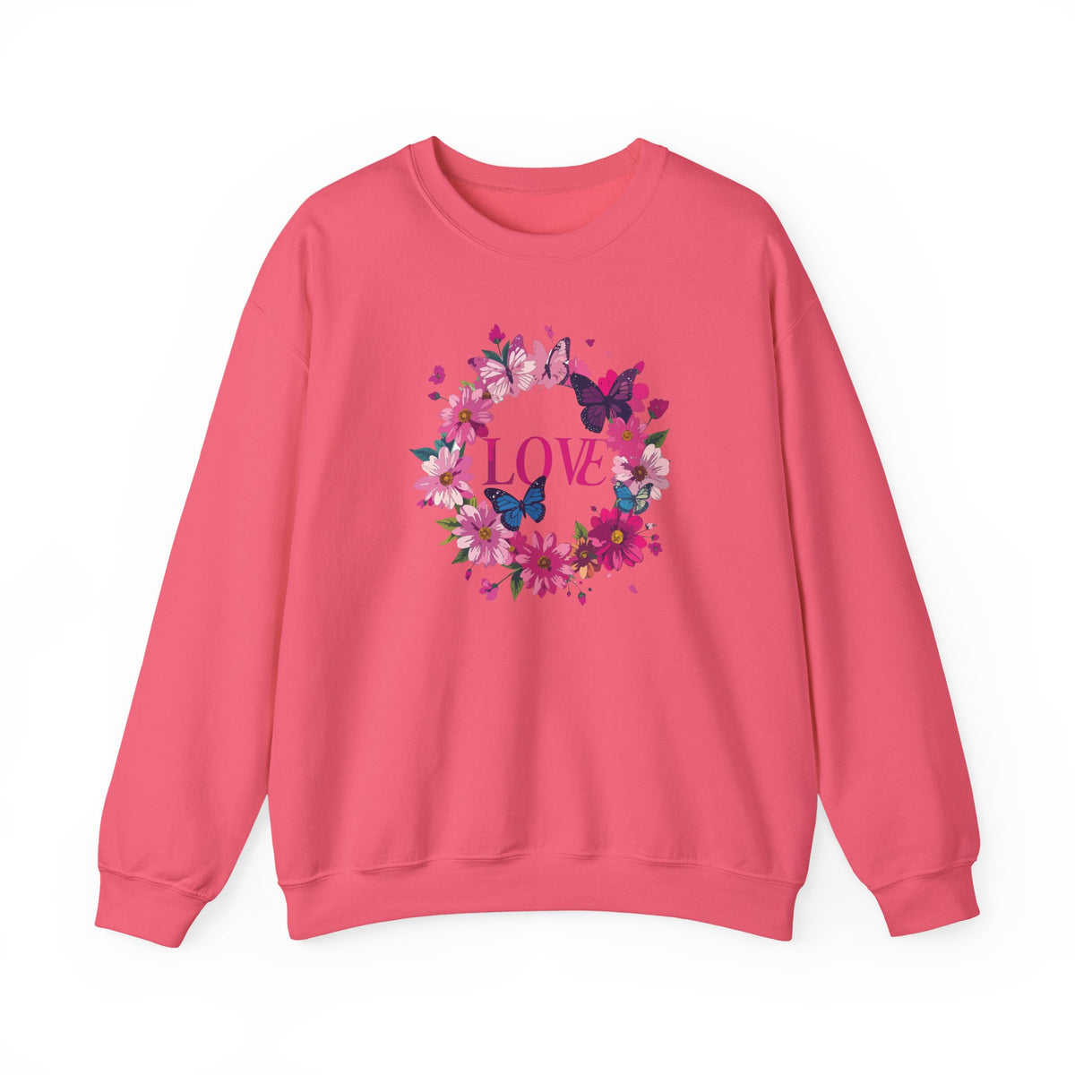 Unisex Floral Love Sweatshirt, Love Floral Sweatshirt, Floral Butterfly Sweatshirt, 50/50 Cotton-Poly Valentine's Day Sweatshirt 04