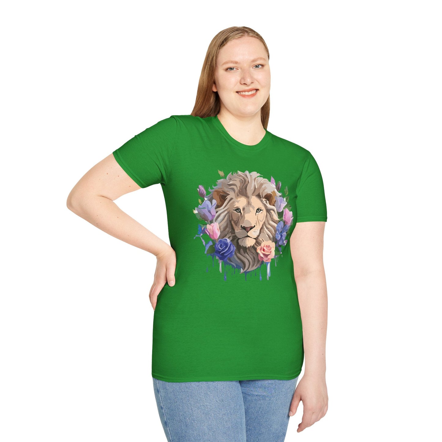 Unisex Floral Lion Tee Shirt Softstyle Gildan 64000 100 Percent Cotton
