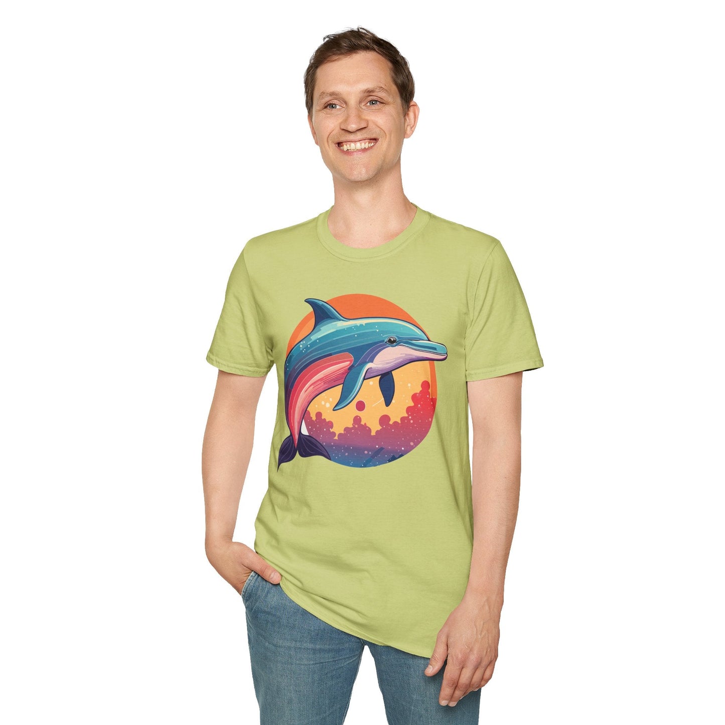 Dolphin Shirt For Unisex Adults Gildan Softstyle 64000 Ring Spun Cotton Tee Fish Tee