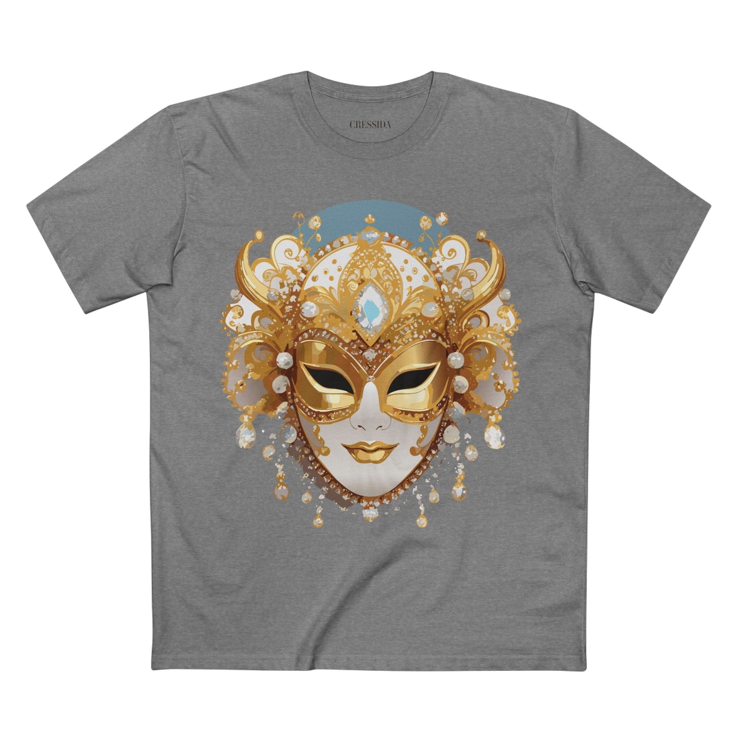 Carnival Mask Graphic T-Shirt Unisex 100 Cotton With Antique Gold Art Design Tee 17