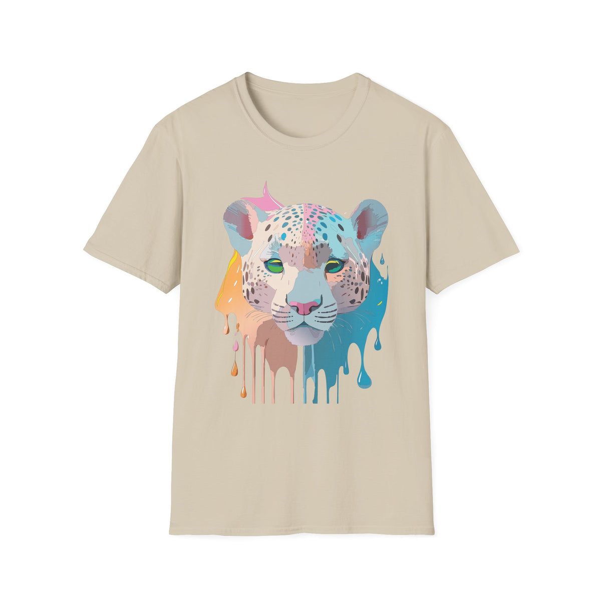 Colorful Leopard Portrait T-Shirt | Dripping Paint Cat Tee