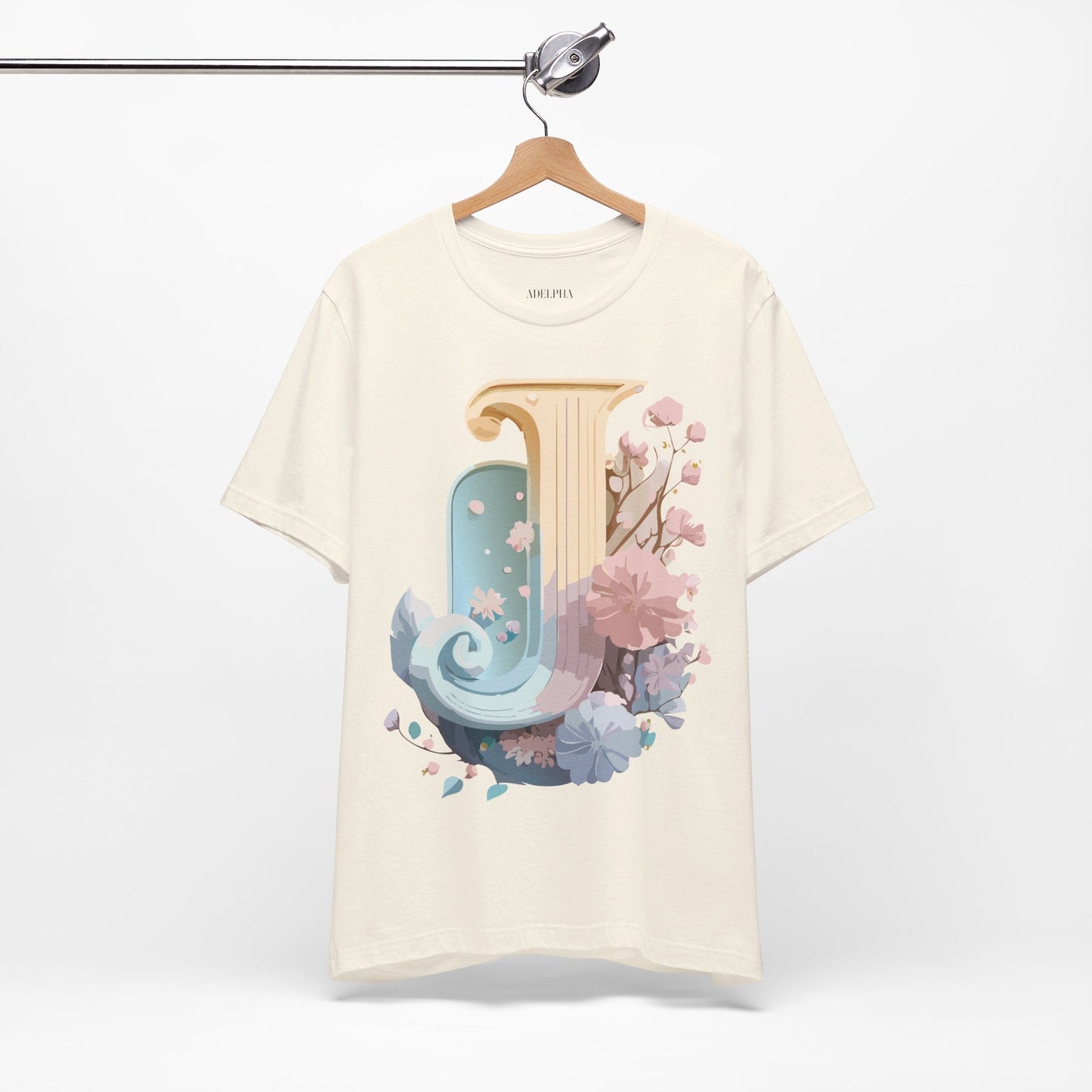 Letter J Shirt Unisex Graphic Tee Adelpha Vintage Inspired Artwork Design Short Sleeve