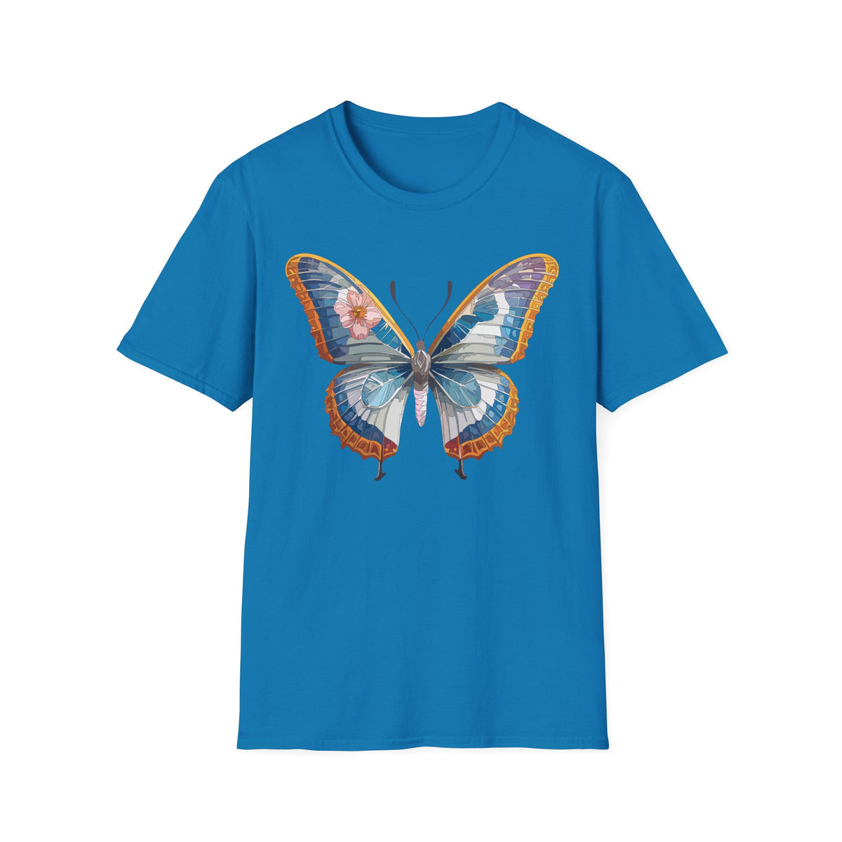 Blue Floral Butterfly T-Shirt | Vintage Botanical Butterfly Tee