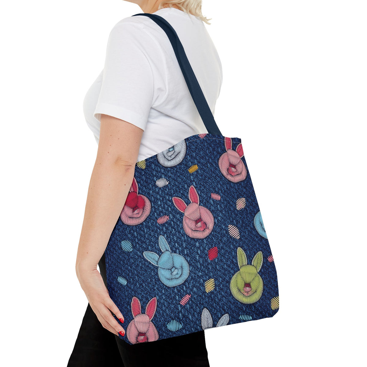 Denim Fabric Imitation Print Unisex Canvas Bag Poly Spun 3 Sizes Tote Bag 192-4