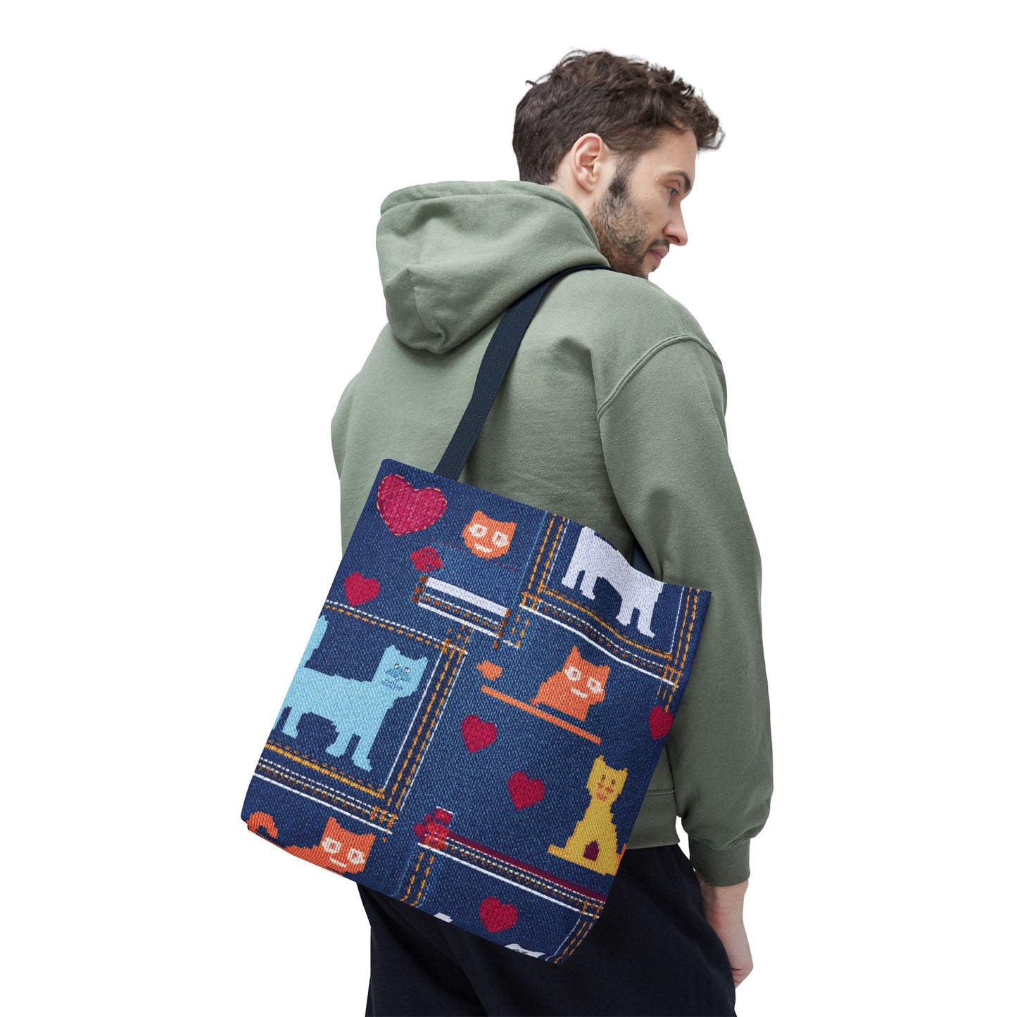 Love Day Graphic Design Denim Fabric Imitation Print Unisex Canvas Bag POLY 3 Sizes Tote Bag 201-10
