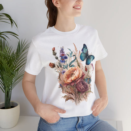 Cotton Tee Shirt with Butterfly Prints