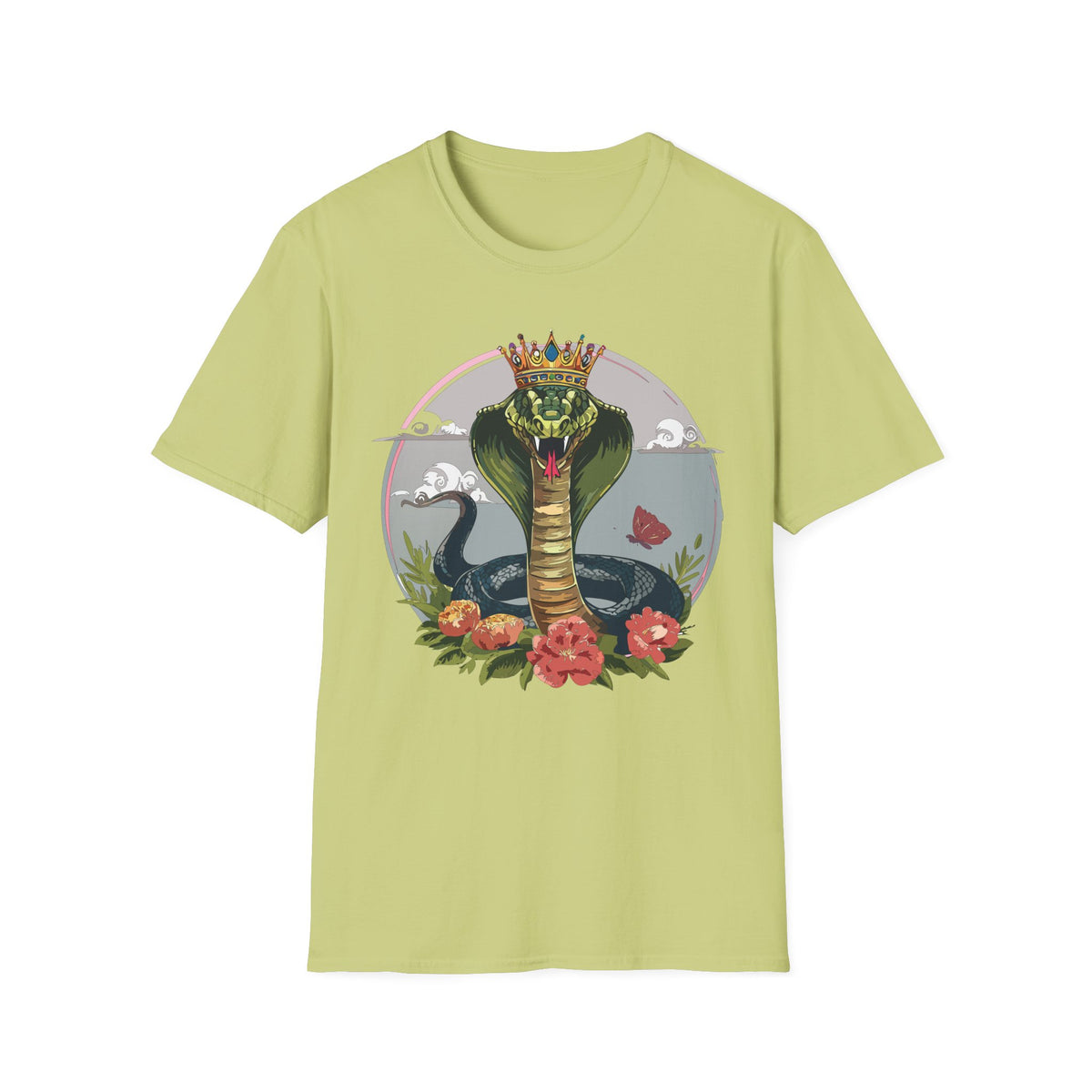 Crowned King Cobra T-Shirt | Snake Illustration, Floral Accent