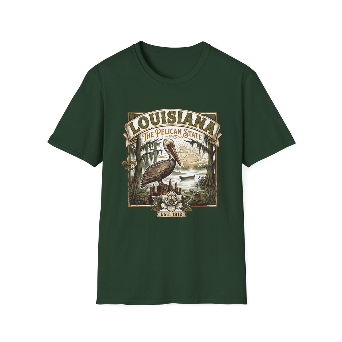 Louisiana Pelican State T-Shirt – Vintage Travel Tourist Graphic Design Unisex 100 Cotton Gildan T-Shirt