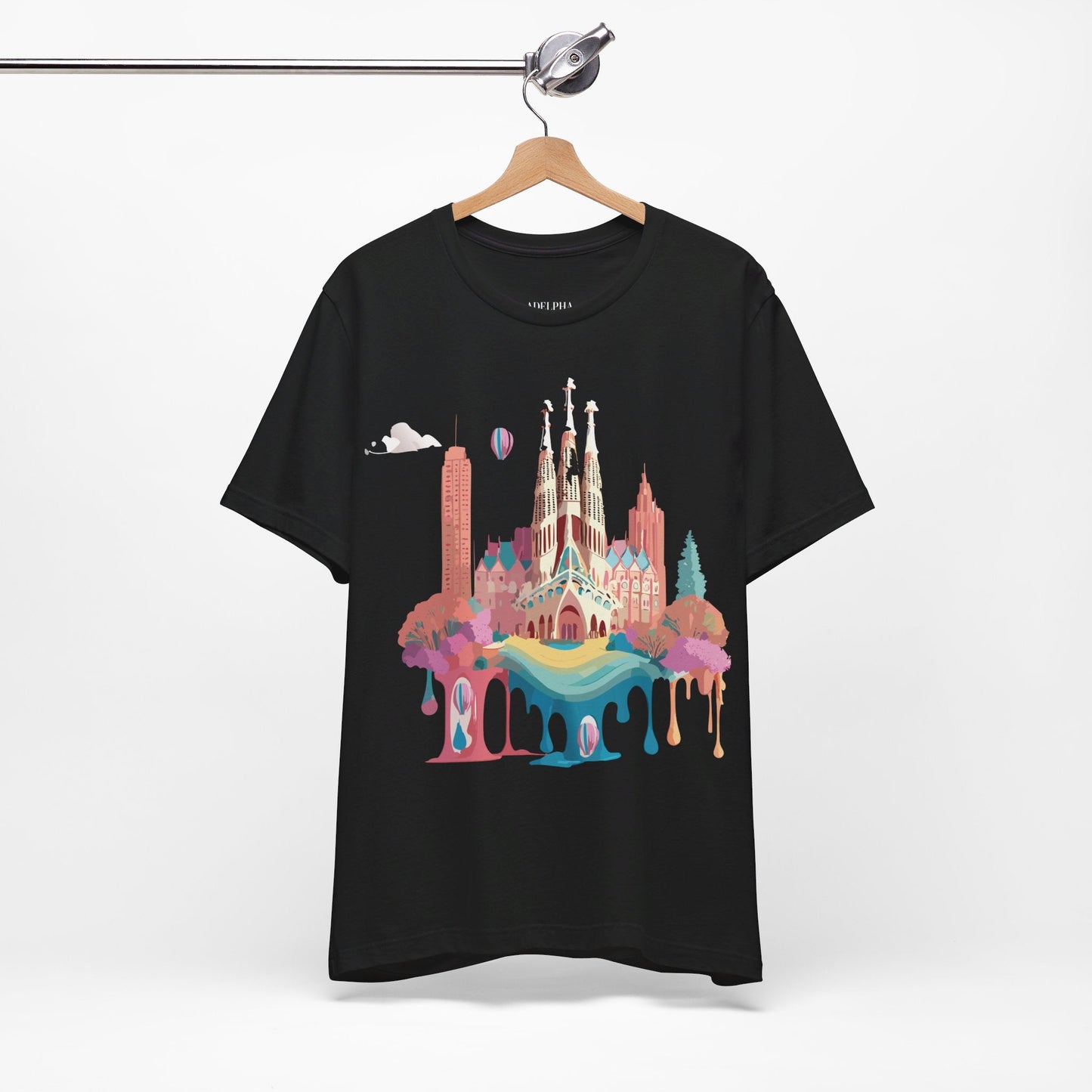 Adelpha Barcelona Themed Graphic Tee Unisex Short Sleeve Art Design For Everyday Comfort