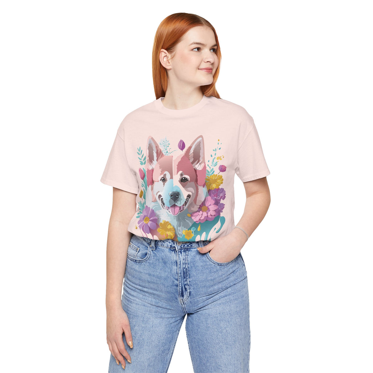 Dog Graphic Unisex Cotton Bella+Canvas Tee with Art Animal Design e115