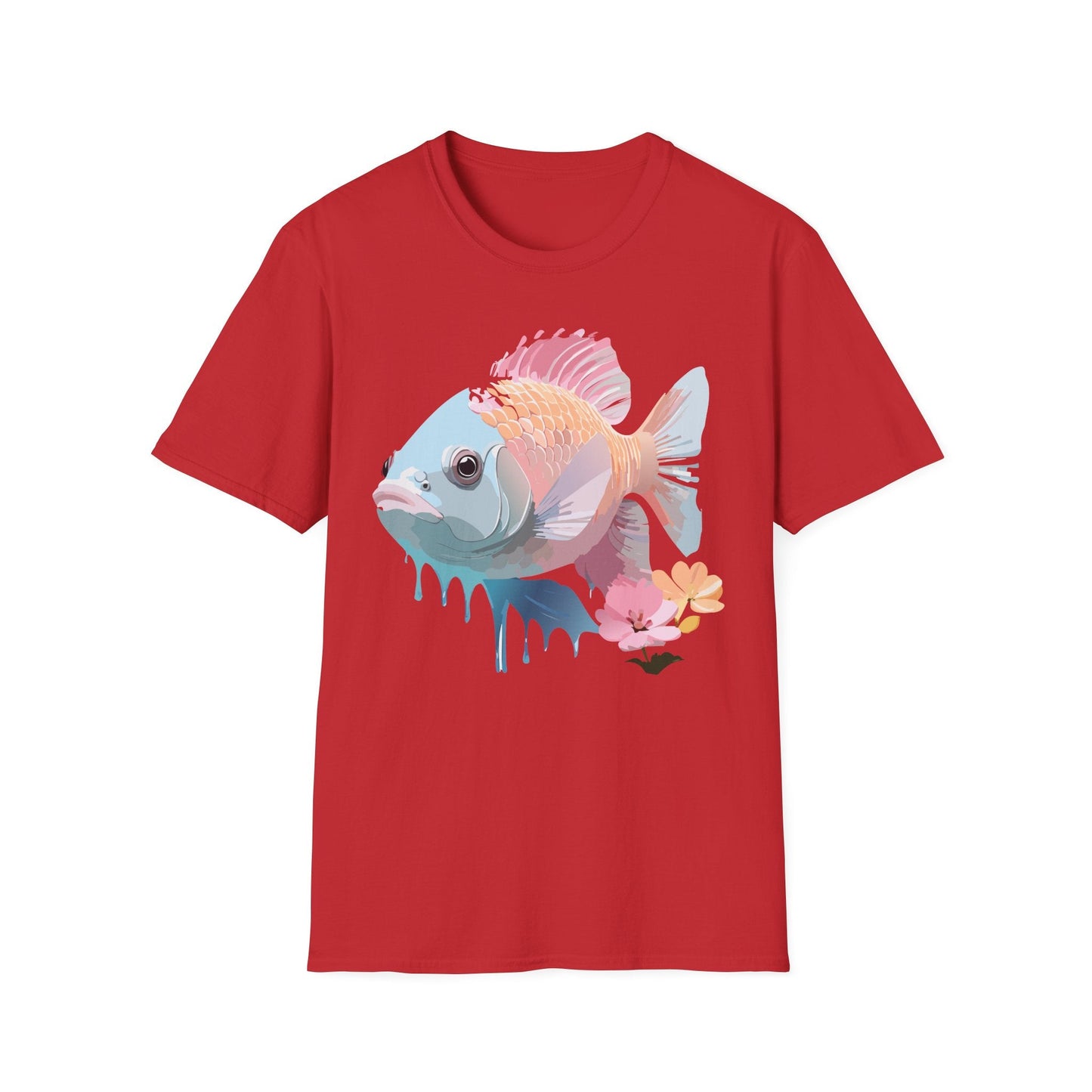 Fish Art Design Shirt Unisex Graphic Tee 100 Percent Ring Spun Cotton Softstyle Gildan 64000