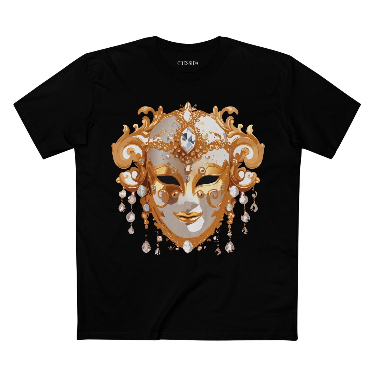 Carnival Mask Graphic T-Shirt Unisex 100 Cotton With Antique Gold Art Design Tee 24