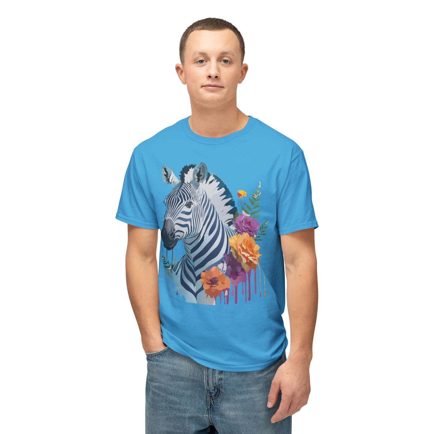 Unisex Zebra T Shirt With Floral Art Print Premium HD Cotton Jersey Tee Made In USA