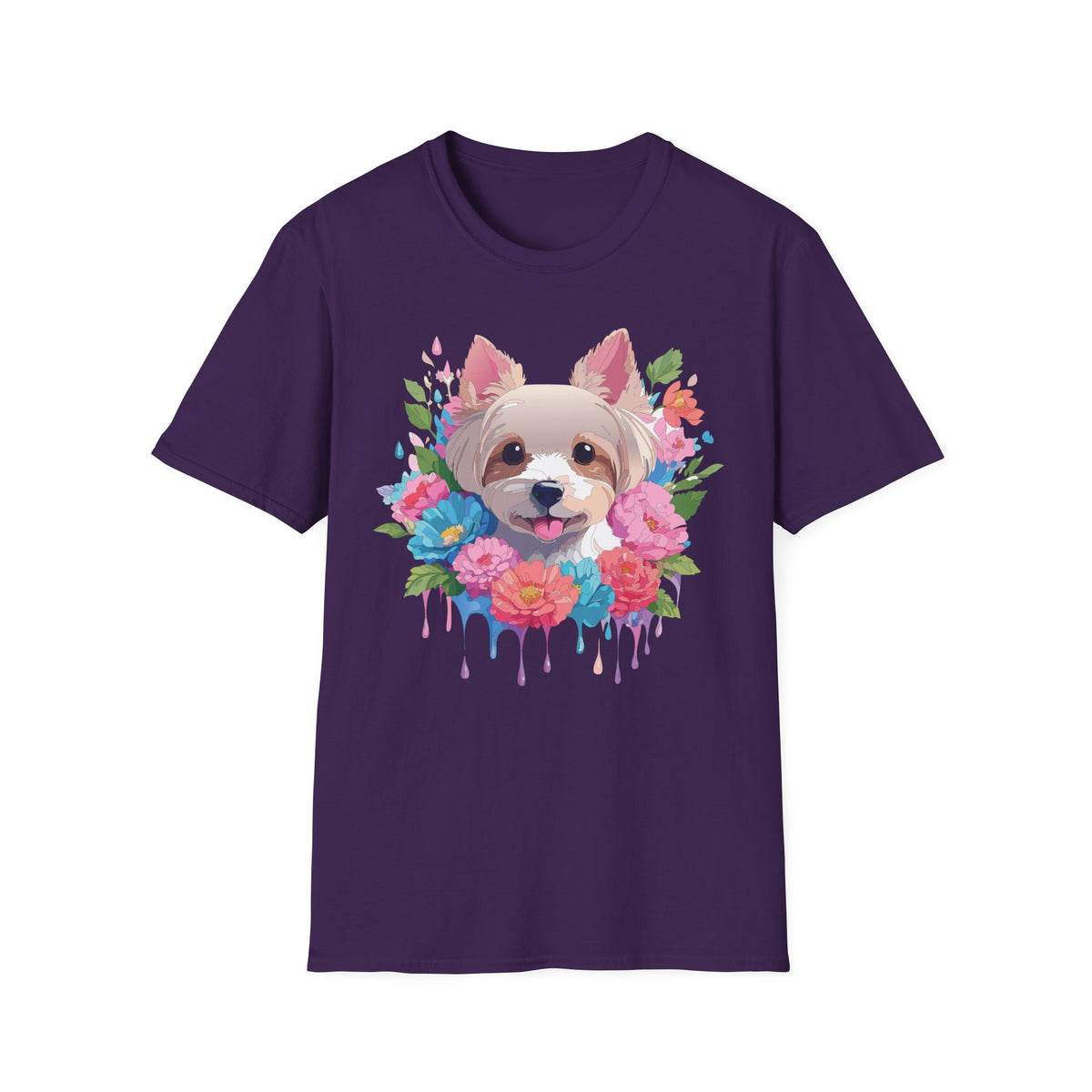 Watercolor Yorkie Face T-Shirt | Floral Paw Print Dog Tee