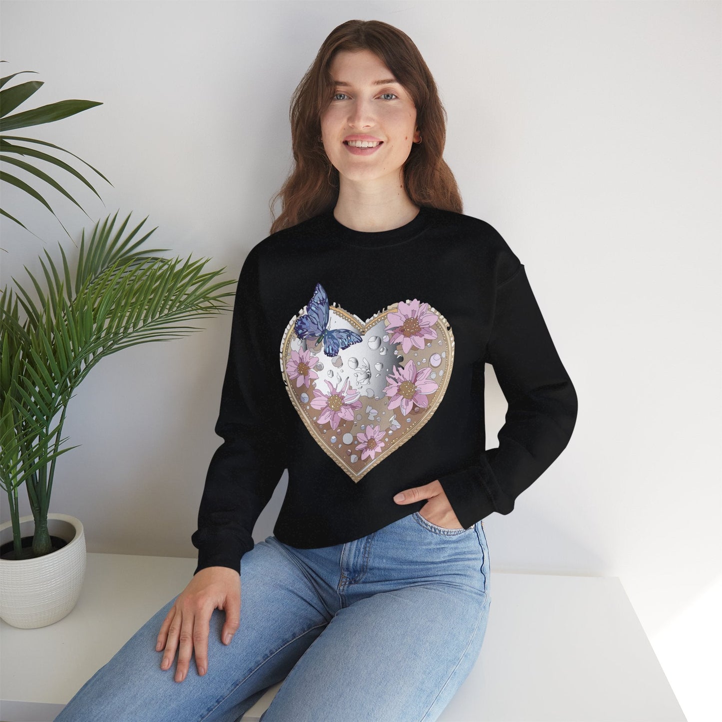 Floral Heart Love Sweatshirt For Valentines Day Unisex Heavy Blend Crewneck Sweatshirt