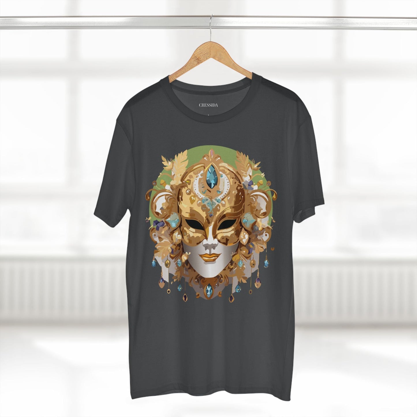 Carnival Mask Graphic T-Shirt Unisex 100 Cotton With Antique Gold Art Design Tee 11