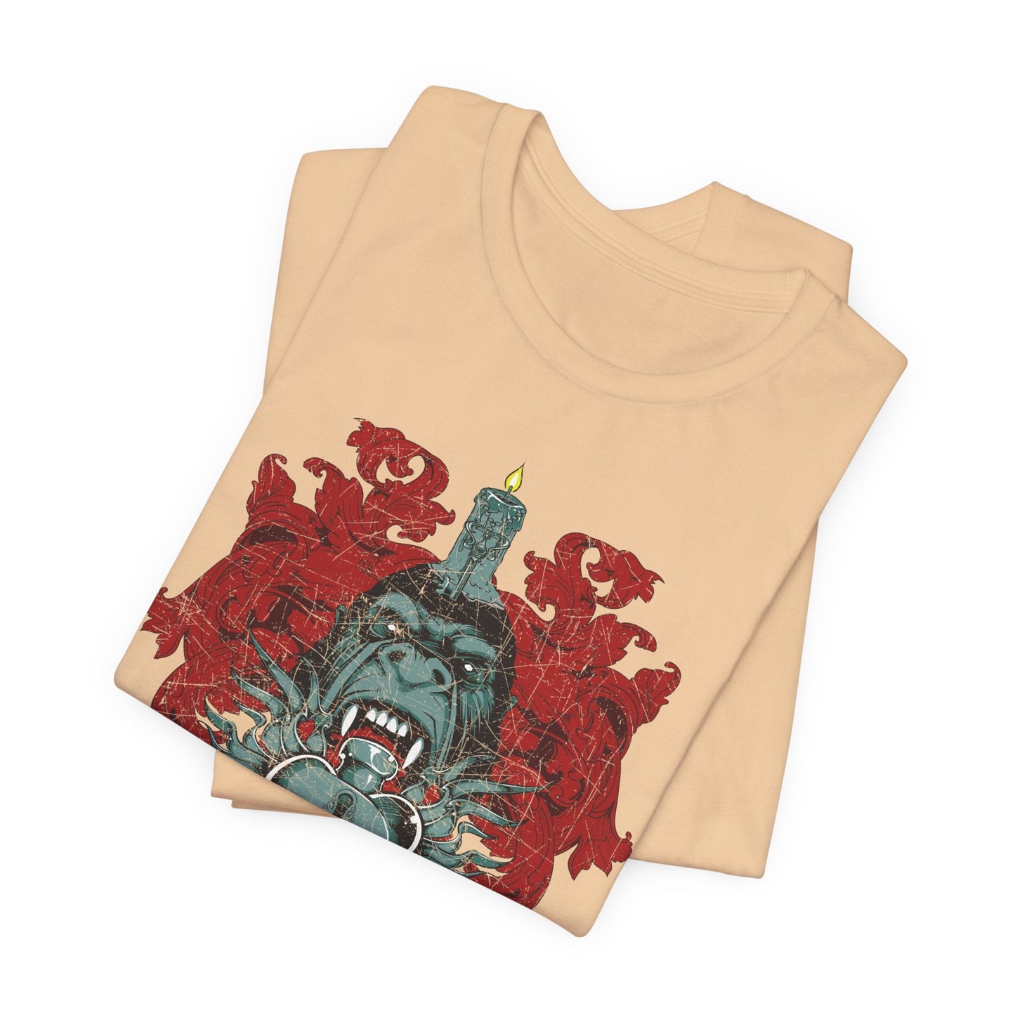 Gorilla Crest with Sword and Heart T-Shirt Heraldic Gothic Design Rock Band T-Shirt