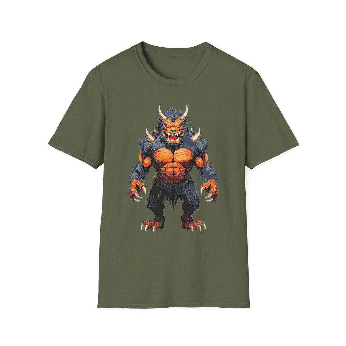Werewolf Monster T-Shirt — Fierce Fiery Beast Cartoon Graphic Tee Unisex 100 Cotton Gildan T-Shirt