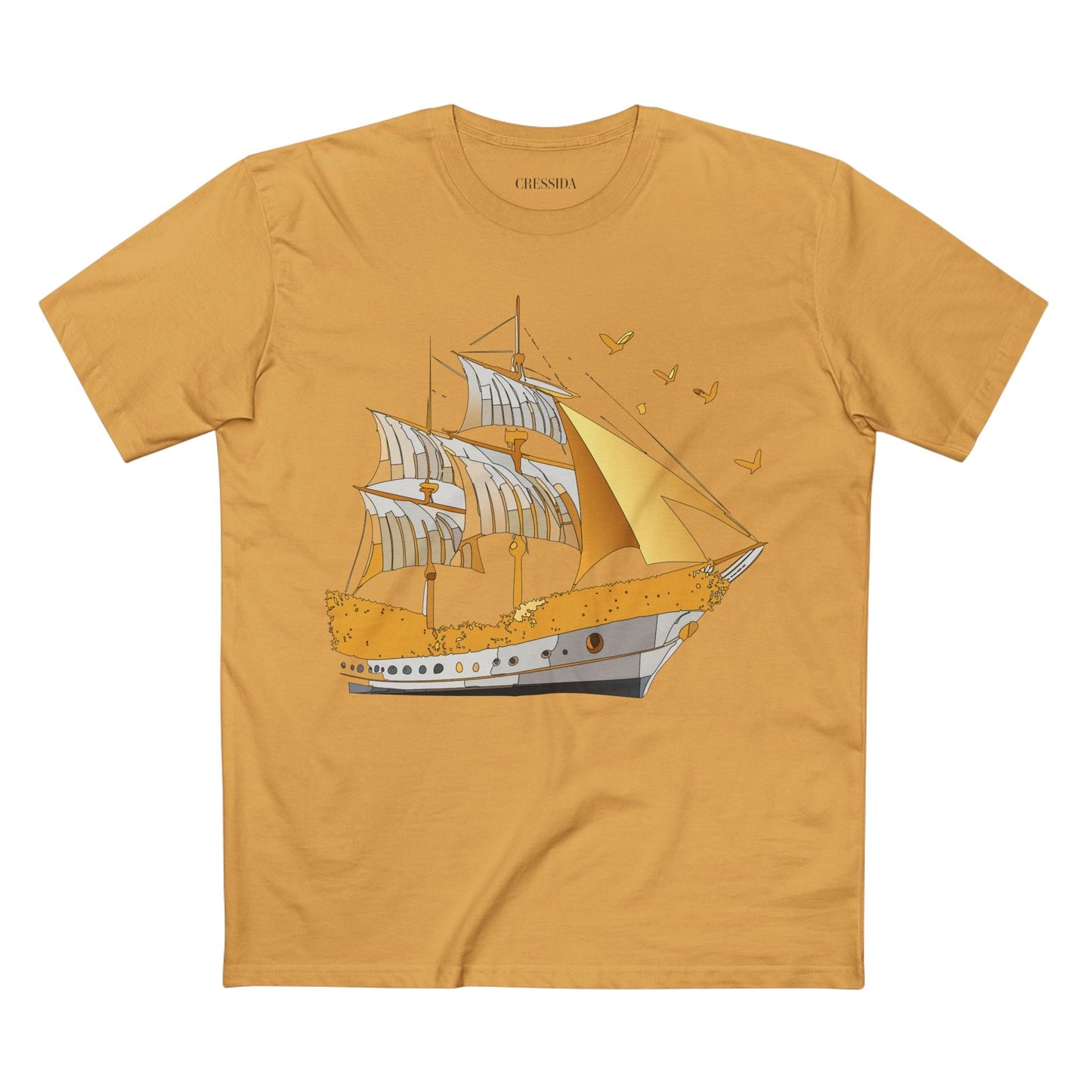 Ship Graphic Unisex 100 Cotton T-Shirt with Gold Frigate Art Design 20